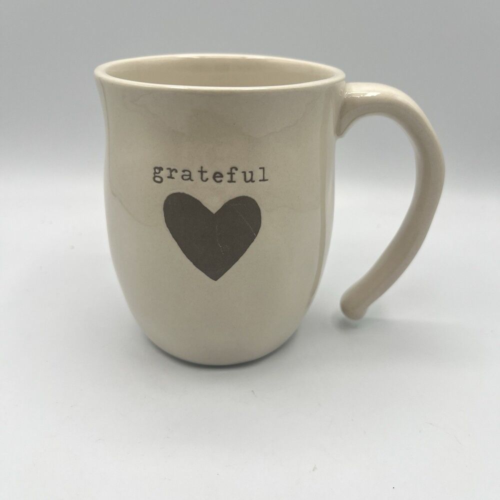 DEMDACO Grateful Coffee Mug Gray Heart Stoneware Inspirational Cream Ceramic Cup
